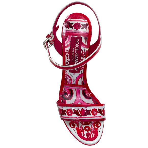 Dolce & Gabbana Fuchsia / White Patent Leather Tile Print Platform Sandals - Picture 4 of 10